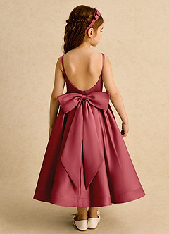 Azazie Babs Blumenmädchenkleider Ballkleid Plissee Matte Satin Kleid Granatapfelrot image6