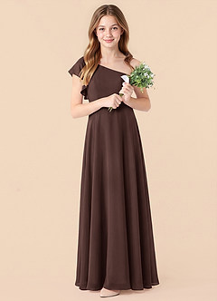 Azazie Arabella Junior Ganache A-Line Ruched Chiffon Dress image3