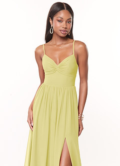 Azazie Zeya Abiti da Damigella Abito A-Line in Chiffon con Scollo a V a Pieghe Sorbetto Al Limone image5