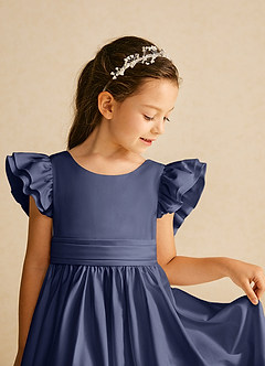 Azazie Piglette Flower Girl Dresses Stormy A-Line Bow Matte Satin Dress image3