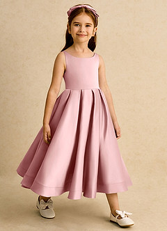 Azazie Babs vestidos de niña de las flores Vestido Rosa Polvorienta de Satin Mate de Vestido de princesa con Plisado image4