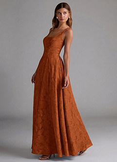 Azazie Amalie Bridesmaid Dresses Burnt Orange A-Line Pleated Floral Burnout Dress image3