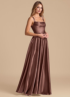 Azazie Shaude Bridesmaid Dresses Espresso A-Line Pleated Metallic Satin Dress image4