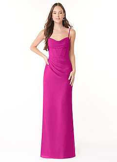 Azazie Mai Bridesmaid Dresses Fuchsia Sheath Pleated Chiffon Dress image1