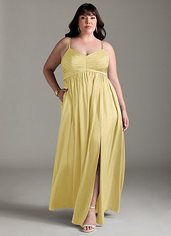 Azazie Alia Bridesmaid Dresses Lemon Sorbet A-Line Pleated Stretch Satin Dress image10