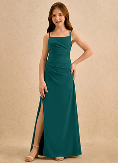 Azazie Cannoli Girls Formal Flower Girl Dresses Peacock A-Line Pleated Chiffon Dress image5