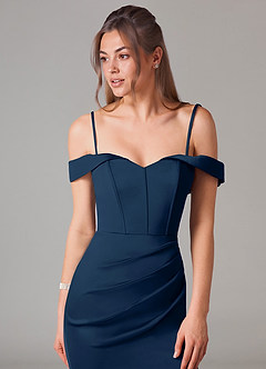 Azazie Everly Bridesmaid Dresses Dark Navy Mermaid Off the Shoulder Stretch Satin Convertible Dress image2