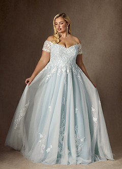 Azazie Rowe Trouwjurken Jurk van Tule met Baljurk Off the Shoulder Bewolkt Blauw image9