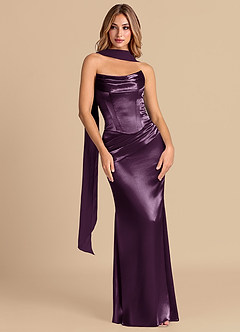 Azazie Sorrel Bridesmaid Dresses Plum Mermaid Corset Metallic Satin Convertible Dress image3