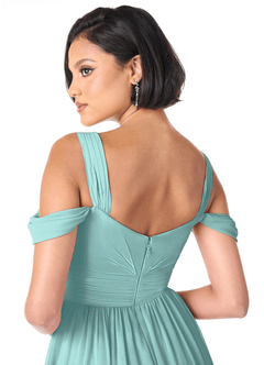 Azazie Lianne Bridesmaid Dresses Aqua A-Line Off the Shoulder Chiffon Dress image9