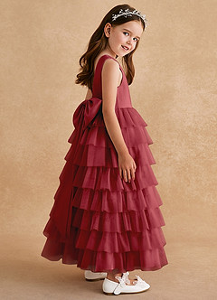 Azazie Twinkle Toes Flower Girl Dresses Pomegranate A-Line Bow Tulle Dress image5
