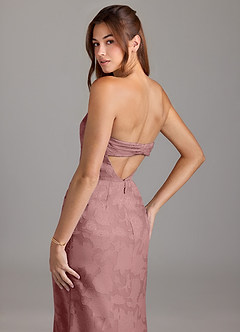 Azazie Leonis Bridesmaid Dresses Dusty Rose Sheath Strapless Floral Burnout Convertible Dress image7