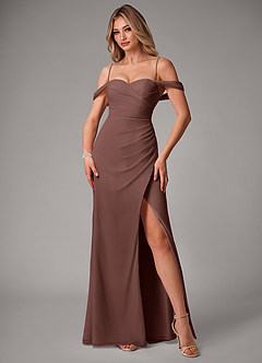 Azazie Haisley Abiti da Damigella Abito Convertibile Tubino in Chiffon a Spalla Scoperta Espresso image5