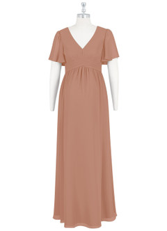 Azazie Verna Maternity Bridesmaid Dresses A-Line V-Neck Ruched Chiffon Floor-Length Dress image7