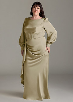 Azazie Raye Bridesmaid Dresses Moss Green Mermaid Long Sleeve Stretch Satin Dress image10