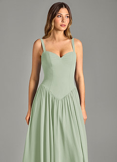 Azazie Evadina Robes de demoiselle d'honneur Robe Trapèze en Mousseline de soie Corset Vert Sauge image6