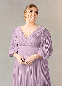 Azazie Zahara Kleider für die Brautmutter A-Linie V-Hals Gefaltet Chiffon Kleid Blauregen image11