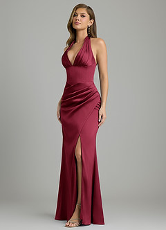 Azazie Paige Robes à essayer chez vous Robe Sirène en Satin extensible Plissé Bourgogne image3