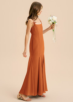 Azazie Evey Junior Abito Sirena in Chiffon Plissettato Cannella image5