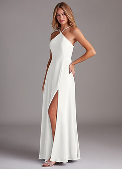 Azazie Bailey Abiti da Damigella Abito A-Line in Chiffon con Scollo Halter e Spacco Laterale Bianco image3