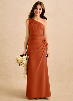 Azazie Sophie Girls Formal Jurken voor bloemenmeisjes Kolom Jurk van Chiffon One-Shoulder Verbrande Sinaasappel image1