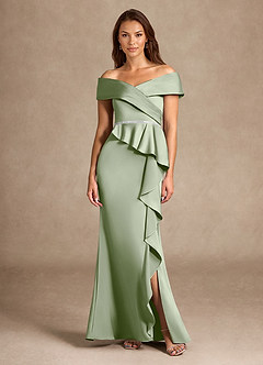 Azazie Dareia Mother of the Bride Dresses Dusty Sage Mermaid Off the Shoulder Stretch Satin Dress image3