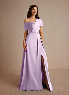 Azazie Milton Mother of the Bride Dresses Frosted Lilac A-Line Pleated Stretch Satin Dress image8