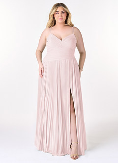 Azazie Vini Bridesmaid Dresses Blushing Pink A-Line V-Neck Pleated Chiffon Dress image7