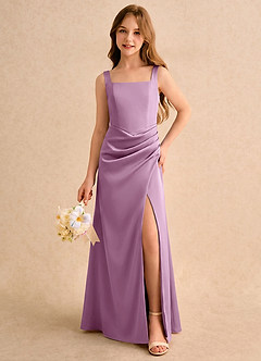 Azazie Noah Girls Formal Jurken voor bloemenmeisjes Kolom Jurk van Stretch Satijn Geplooide Blauweregen image3