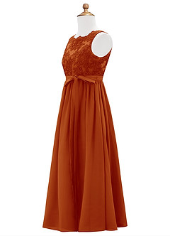 Azazie Elly Junior Robe Trapèze en Mousseline de soie Dentelle Paprika image9