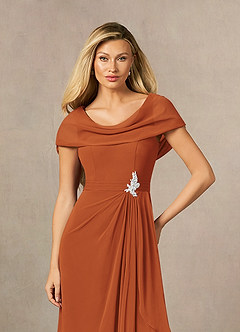 Azazie Mary Vestidos para mãe da noiva Vestir Canela de Chiffon de Linha A com Fenda Lateral image5
