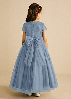 Azazie Bumblebee Abiti da Ragazza di Fiori Abito A-Line in Tulle Pizzo Blu Polveroso image4