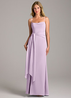 Azazie Tahlia Bridesmaid Dresses Frosted Lilac A-Line with Belt Chiffon Dress image5