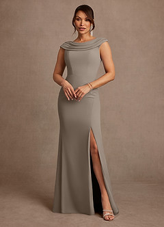 Azazie Irvine Mother of the Bride Dresses Taupe A-Line Pleated Chiffon Dress image2