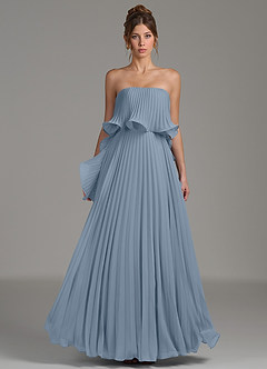 Azazie Alexia Bridesmaid Dresses Dusty Blue A-Line Ruched Chiffon Dress image4