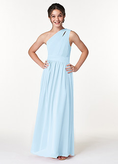 Azazie Molly Junior Vestido de Azul Cielo de Gasa de Corte en A con Plisado image3