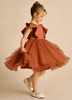 Azazie Chirp Robe Demoiselle D'honneur Fillette Robe Princesse en Tulle Orange Brûlée image2