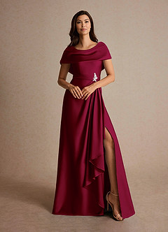 Azazie Branford Abiti per la Madre della Sposa Abito A-Line in Raso Elasticizzato Plissettato Borgogna image7