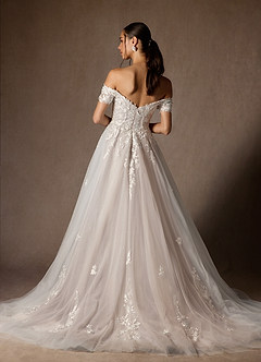 Azazie Rowe Wedding Dresses Diamond White Caramel Ball-Gown Off the Shoulder Tulle Dress image2