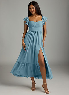 Azazie Anaya Bridesmaid Dresses Moody Blue A-Line Pleated Chiffon Dress image1
