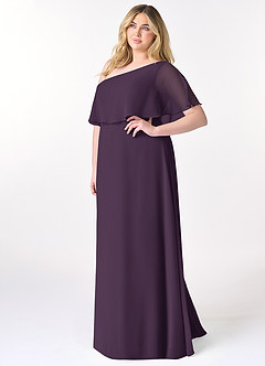 Azazie Lizzy Bridesmaid Dresses Plum A-Line One Shoulder Chiffon Dress image10