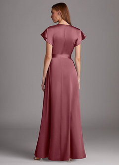 Azazie Nico Bridesmaid Dresses Desert Rose A-Line V-Neck Stretch Satin Dress image3