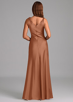 Azazie Nerine Bridesmaid Dresses Bronzer A-Line Pleated Stretch Satin Dress image5