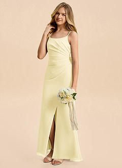 Azazie Amelia Junior Lemon Sorbet Mermaid Pleated Chiffon Dress image4