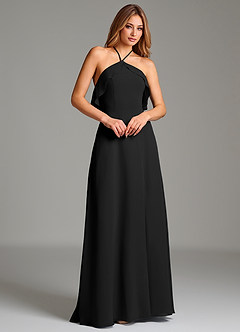 Azazie Cara Jurken voor thuis passen Jurk van Chiffon met A-Lijn Ruches Zwart image6