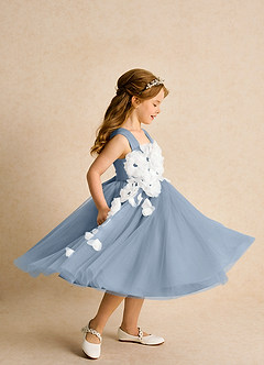 Azazie Dovey Abiti da Ragazza di Fiori Abito Principessa in Tulle Fiocco Blu Polveroso image5