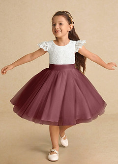 Azazie Vetty Flower Girl Dresses Ivory Desert Rose A-Line Lace Tulle Dress image5