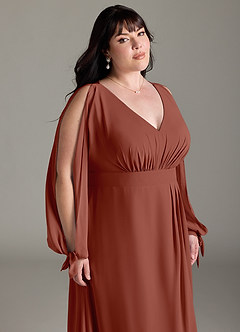 Azazie Matilda Bridesmaid Dresses Auburn A-Line Long Sleeve Chiffon Dress image15