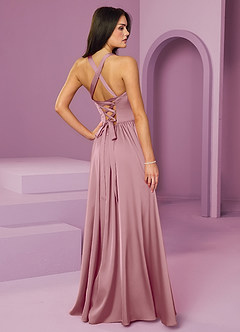Barbie ♥ Azazie Final Sale Vintage Mauve A-Line with Pockets Stretch Satin Dress image2