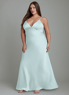 Azazie Stefania Vestidos de damas de honor Vestido Vidrio Marino de Satén Elástico de Línea A image12